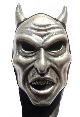 Silver Devil Halloween Mask With Hood Masquerade Venetian Male Masked Ball - Image 1 of 3