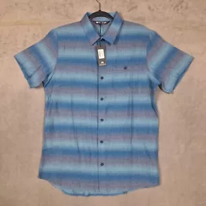 Travis Mathew Button up shirt Mens Meidum Blue Neighbors Pool S/S NWT - Picture 1 of 9