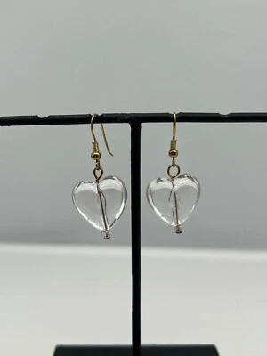 Pendientes colgantes de acero inoxidable IP oro acrílico transparente en forma de corazón Foto 1 de 4
