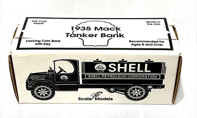 Banco cisterna Mack 1935 carcasa bloqueo de gas banco de monedas modelo a escala fundido a presión GJ-3011 Foto 1 de 4