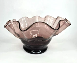 MCM Bischoff AMETHYST Controlled Bubble Art Glass Bowl Ruffled Rim Vtg 1960s 9" - Picture 1 of 3