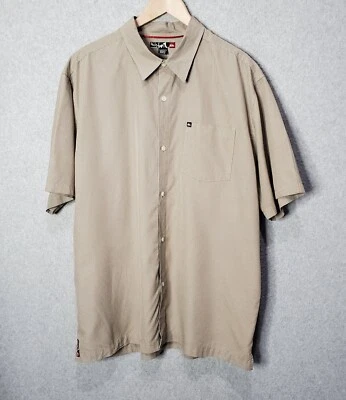 Quiksilver Shirt Men's Size 2XL Short Sleeve Micro Check Beige Button Up EUC - Image 1 of 4