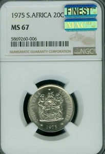1975 SOUTH AFRICA 20 CENTS NGC MS67 MAC FINEST GRADE & MAC SPOTLESS  * - Picture 1 of 2