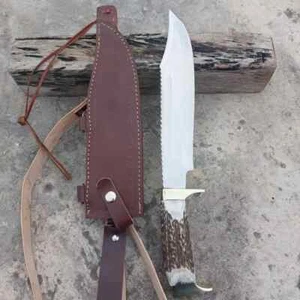 Custom Handmade D2 Steel Hunting High Polisg Stag/Antler Viking Camping Bowie - Picture 1 of 7