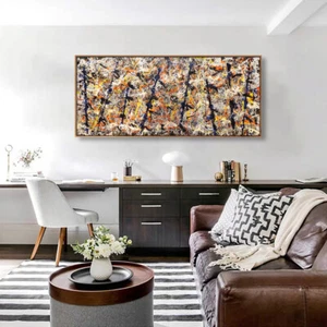 Framed Canvas Giclee Print Art Blue poles (Number 11) by Jackson Pollock 20"x44" - Picture 1 of 15