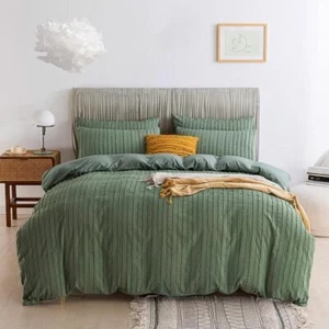 3PCS Copripiumino Microfibra Trapuntato Boho Righe Texturizzato con Cravatte Angolari Queen - Foto 1 di 7