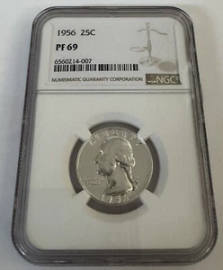 Eye Catchy NGC US 1956-P Washington 25c Quarter PF69 Gem Proof Lustrous No mint - Picture 1 of 4