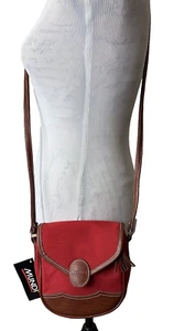 Bolso Bandolera Mundi Rojo Lona Cuero Borde Bolso de Mano Pequeño Cartera Nuevo - Imagen 1 de 11