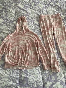 Old Navy Girls Cozy Knit Twist Hem Hoodie & Joggers Size L (10-12) Pink White - Picture 1 of 9
