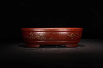 Maceta de árbol bonsai ovalada refinada pintura a mano china antigua de 9,9 pulgadas Foto 1 de 4