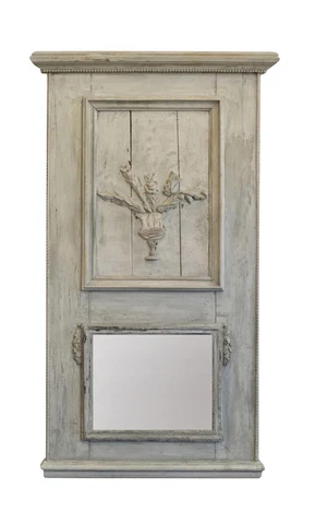 Spectacular Large Louis XVI Gray Hand Painted Trumeau Mirror Cover