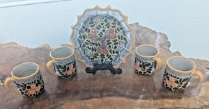 Talavera Hand Painted Mexican Pottery 4 Mugs And Plate - Picture 1 of 18