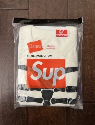 Supreme FW25 Hanes Bones Cotton Thermal Crew Natural L/S Top Size Small IN HAND - Image 1 of 4