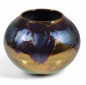 Bruce Fairman Studio Pottery Vase Metalic Drip Glaze Luster Iridescent Signed - Picture 1 of 14