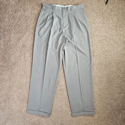Мужские штаны Clairborne Essentials 36x33 из микрофибры серые плиссированные с манжетами новые с ценниками - Изображение 1 из 4