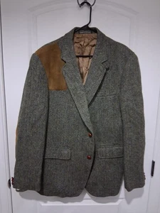 Vintage Orvis Jacket Mens 48 Harris Tweed Shooting Leather Patch Wool Blazer - Picture 1 of 14