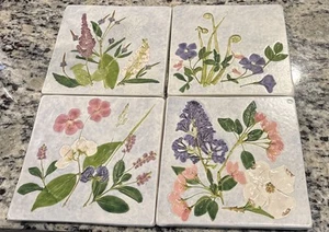 Salt Marsh Keramik Dartmouth MA Kachel Untersetzer beeindruckte Blumen - Menge 4 - Bild 1 von 17