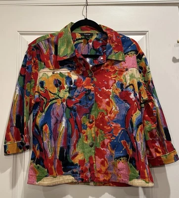 Chaqueta vaquera Kaktus para mujer con estampado abstracto multicolor. Talla grande. Foto 1 de 4