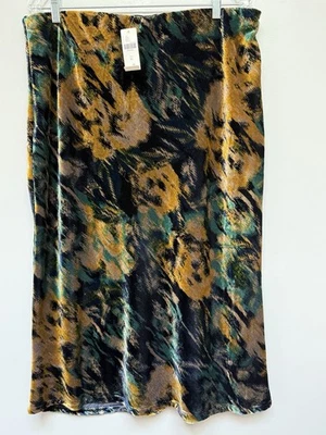 NWT ANTHROPOLOGIE Womens Velvet Brushstrokes Gold/Turq Skirt XL Elastic Waist - Image 1 of 4