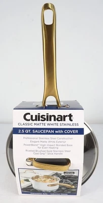 Cuisinart Classic Matte White & Brushed Gold 2.5qt Stainless Saucepan w/Cover  - Image 1 of 4