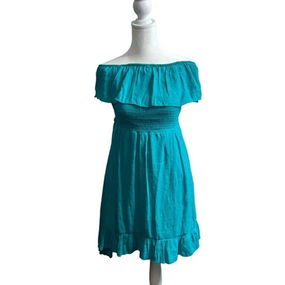 NUEVO CON ETIQUETAS IZ Byer Mujer Turquesa Sin Tirantes Volantes Vestido Costero Vaquera Mediano Foto 1 de 4