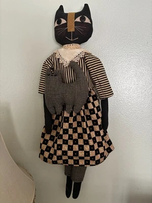 Primitive Black Cat Folk Art Doll/Handmade - Image 1 of 4