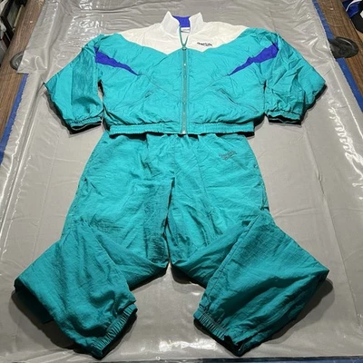 Conjunto de Calças Quebra-Vento Vintage Reebok Anos 80 Anos 90 Feminino Médio Teal Tracksuit - Imagem 1 de 4