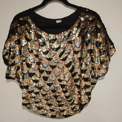 True Vintage Sequined Mermaid Fish Scale Scalloped Blouse Cocktail 100% Silk  - Image 1 of 4