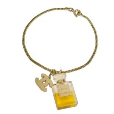 CHANEL Bracelet Coco Mark & Perfume Bottle Swing Chain Gold plated 7.48 in USED - Image 1 of 4