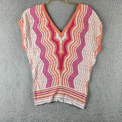 2B Bebe Sweater Womens Small Pink Orange White Chevron Stripe Knit Pullover Top - Image 1 of 4