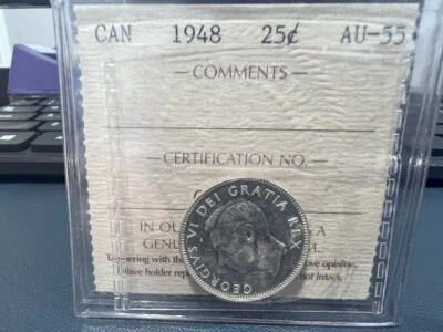 1948 25c Canada AU55 International Coin Certification Service # DT 370 - Image 1 of 4