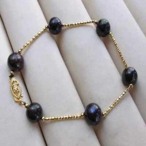 10-11mm natural south sea black pearl 14k yellow Gold necklace Taseel Elegant - Picture 1 of 2