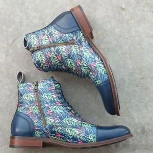 Thatcher Finch Men's Blue Floral Patterned Luxury Derby Dress Boots Size 9 - Picture 1 of 9