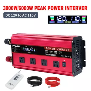 3000W rated Power Inverter DC 12V to AC 110V 120V Converter Car Camp 4*USB - Picture 1 of 15