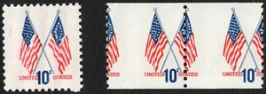 US # 1509-19 *MINT OG NH* { MISPERF PAIR + COLOR SHIFT ERROR } 10c CROSSED FLAGS - Picture 1 of 4