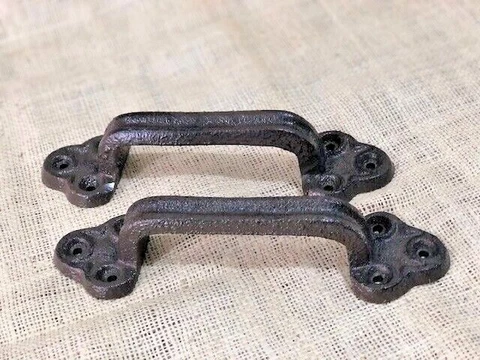 2 LARGE Handles Door Hardware Pull Gate Shed Drawer Barn Shed Rustic Cast Iron Cover