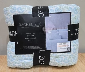 Rachel Zoe Set/2 KING 21"x37" Quilted Cotton Shams Blue White Green Floral NIP - Picture 1 of 3