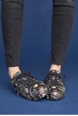 Anthropologie SCHUTZ Napa Black Floral Leather Sneakers Shoes 6.5 - Image 1 of 4