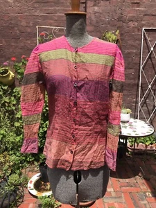 Gorman long sleeve silk cotton blend colour block stripe shirt top 10 M Boho - Picture 1 of 11