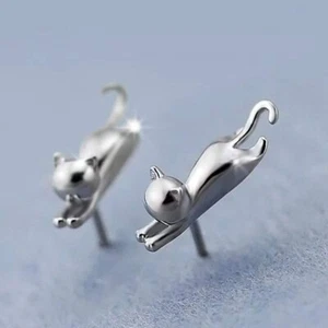 Mini süße Katzenohrringe Nieten 925 Sterlingsilber Damen Mädchen Schmuck Geschenk UK - Bild 1 von 7