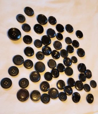 Vintage Lot Various Black Flat Back Plastic Buttons 7/8" - 1 1/4" 2 & 4 Hole - Image 1 of 4