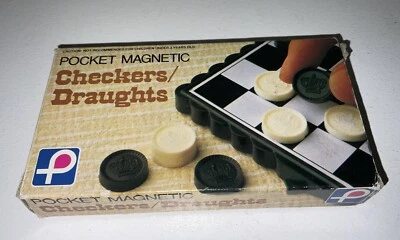 Vintage Magnetic Mini Draught Checkers Set Made in Hong Kong-pocket Games - Image 1 of 4