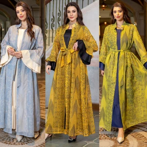 2 Piezas Elegante Mujeres Dubai Abierto Caftán Musulmán Abaya Vestido Largo Cárdigan Kimono - Imagen 1 de 56