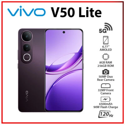 (New) VIVO V50 Lite 5G 8GB+256GB BLACK Dual SIM Unlocked Android Cell Phone - Image 1 of 4