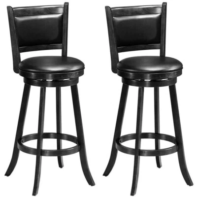 Set of 2 29'' Swivel Bar Height Stool Wood Dining Chair Cushioned Barstool Black - Image 1 of 4