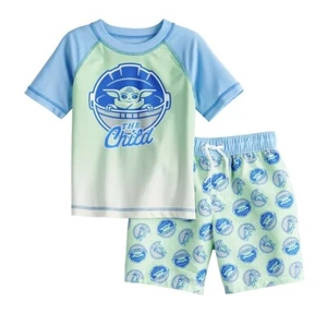 STAR WARS BabyToddler Boy The Mandalorian Rash Guard Shirt & Swim pants Size 24M - Picture 1 of 2