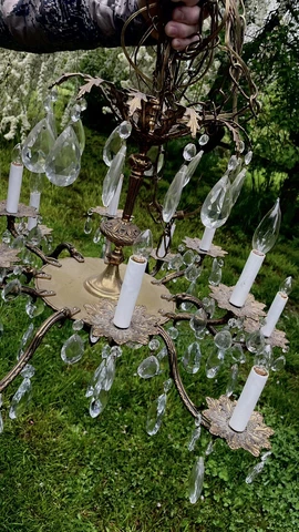 ROCOCO Baroque 12 Light Shiny Brass Crystal Glass Chandelier Lamp Spanish Cover