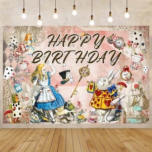 Alice in Wonderland Party Decoration Birthday Backdrop Banner Poster Vinyl 5x3ft - Picture 1 of 7
