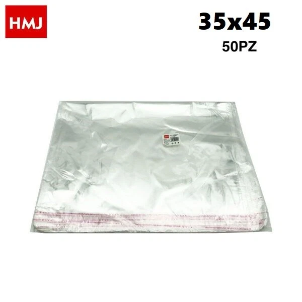 Set 50 Sacchetti Trasparenti Plastica Buste Cellophane Autoadesiva 35x45cm hmj