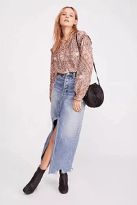 NWT Free People Rhiannon Denim Maxi Skirt in Bergamont Blue - sz 30 - Picture 1 of 8
